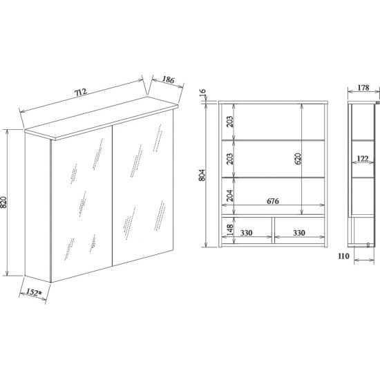 Зеркало-шкаф SANFLOR Чикаго 75, дуб крафт белый, с подсветкой