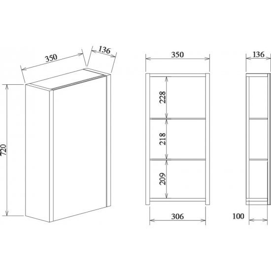 Зеркало-шкаф SANFLOR Ларго 40 R правое, вяз швейцарский