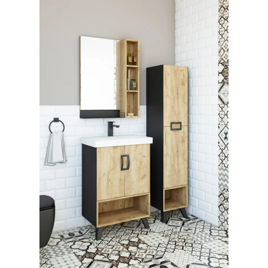 Зеркало-шкаф SANFLOR Выборг 60 дуб крафт золотой