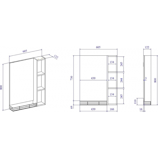 Зеркало-шкаф SANFLOR Выборг 60 дуб крафт золотой