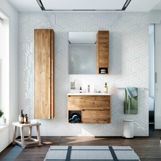 Зеркало-шкаф STWORKI Карлстад 75 R правое, дуб рустикальный