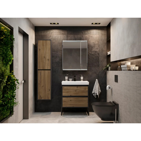 Зеркало-шкаф STWORKI Кронборг 70 см , навесное , в стиле лофт , черная , левый , прямоугольный