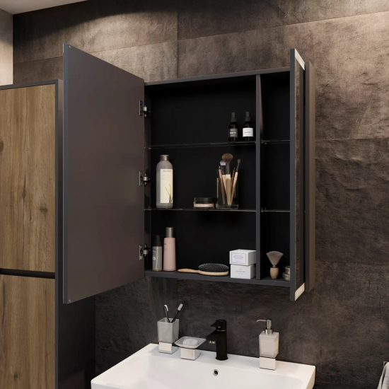 Зеркало-шкаф STWORKI Кронборг 70 см , навесное , в стиле лофт , черная , левый , прямоугольный