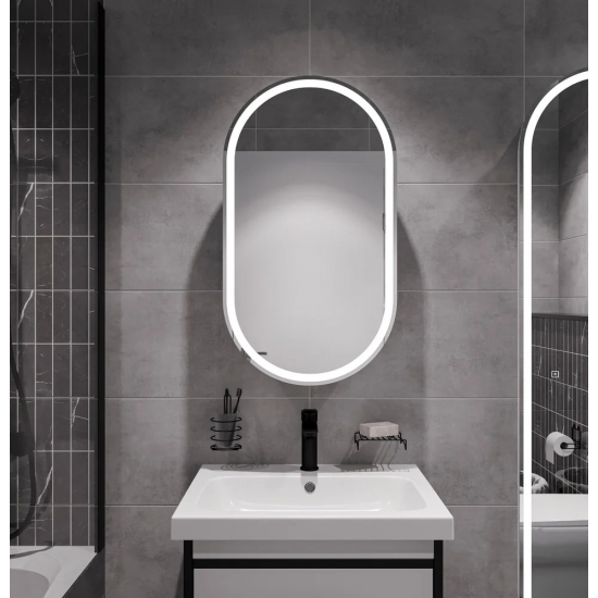 Зеркало-шкаф STWORKI Мальмё МВК074 45, с подсветкой, белый, прямоугольный, навесной, овальный