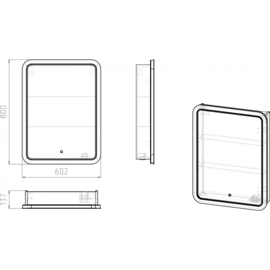 Зеркало-шкаф STWORKI Монтре 60 с подсветкой, сенсорное, светодиод в полотне, навесной, белой, МДФ