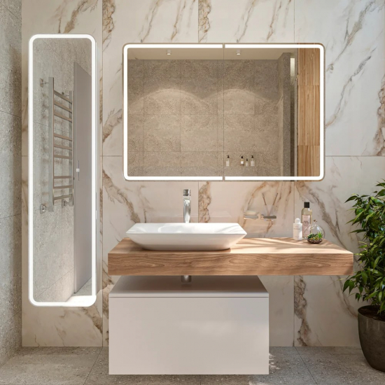 Зеркало-шкаф STWORKI Ольборг МВК078 120, с подсветкой, прямоугольный, большой, навесной, лофт