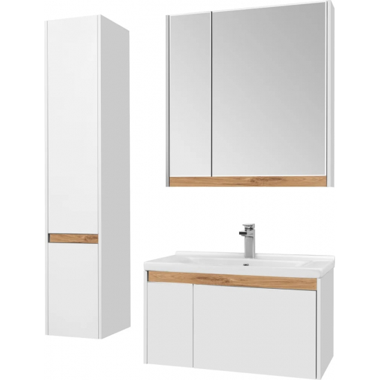 Зеркало-шкаф STWORKI Стокгольм 80 , навесной, белый, под дерево, квадратный