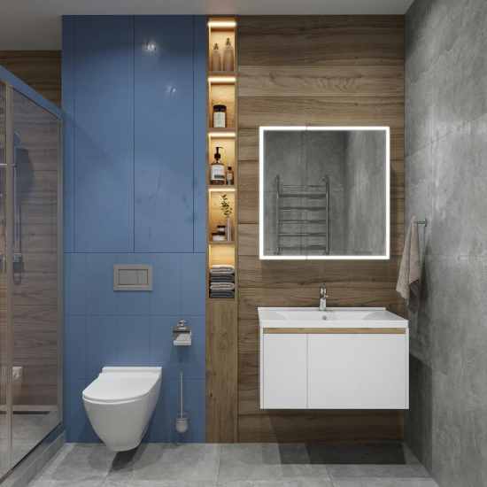 Зеркало-шкаф STWORKI Стокгольм МВК082 80, с подсветкой, прямоугольное, белое, в стиле лофт, навесное