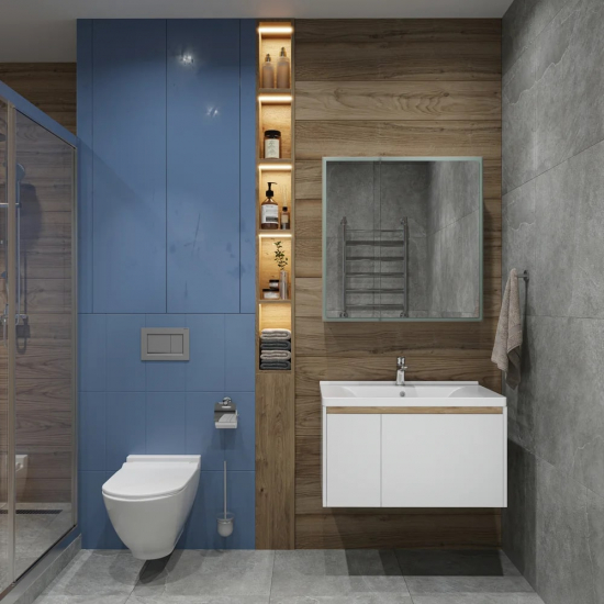 Зеркало-шкаф STWORKI Стокгольм МВК082 80, с подсветкой, прямоугольное, белое, в стиле лофт, навесное