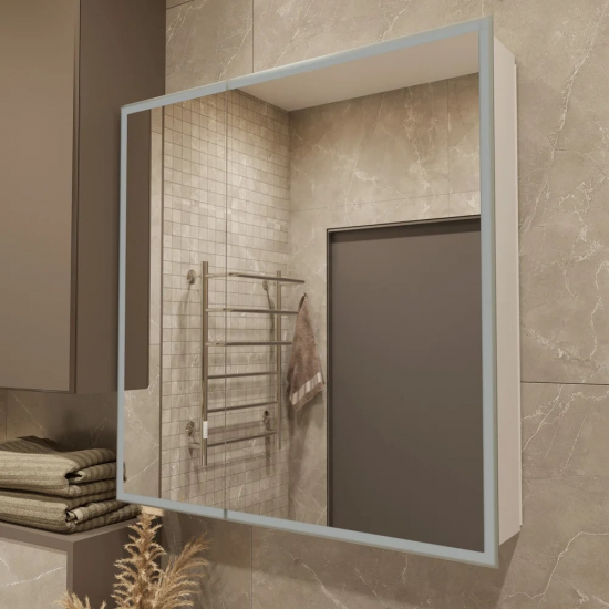 Зеркало-шкаф STWORKI Стокгольм МВК082 80, с подсветкой, прямоугольное, белое, в стиле лофт, навесное