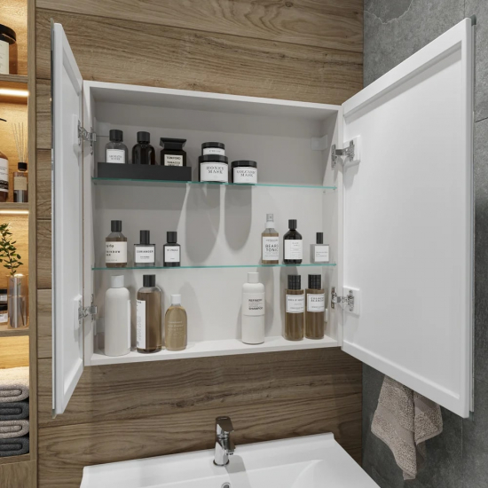 Зеркало-шкаф STWORKI Стокгольм МВК082 80, с подсветкой, прямоугольное, белое, в стиле лофт, навесное