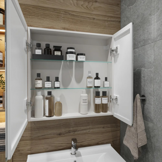 Зеркало-шкаф STWORKI Стокгольм МВК082 80, с подсветкой, прямоугольное, белое, в стиле лофт, навесное