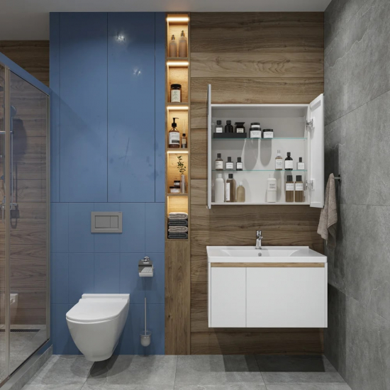 Зеркало-шкаф STWORKI Стокгольм МВК082 80, с подсветкой, прямоугольное, белое, в стиле лофт, навесное