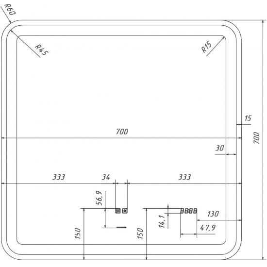 Зеркало VIGO Grani(Bora) Luxe 70 с подсветкой, антизапотеванием, часами