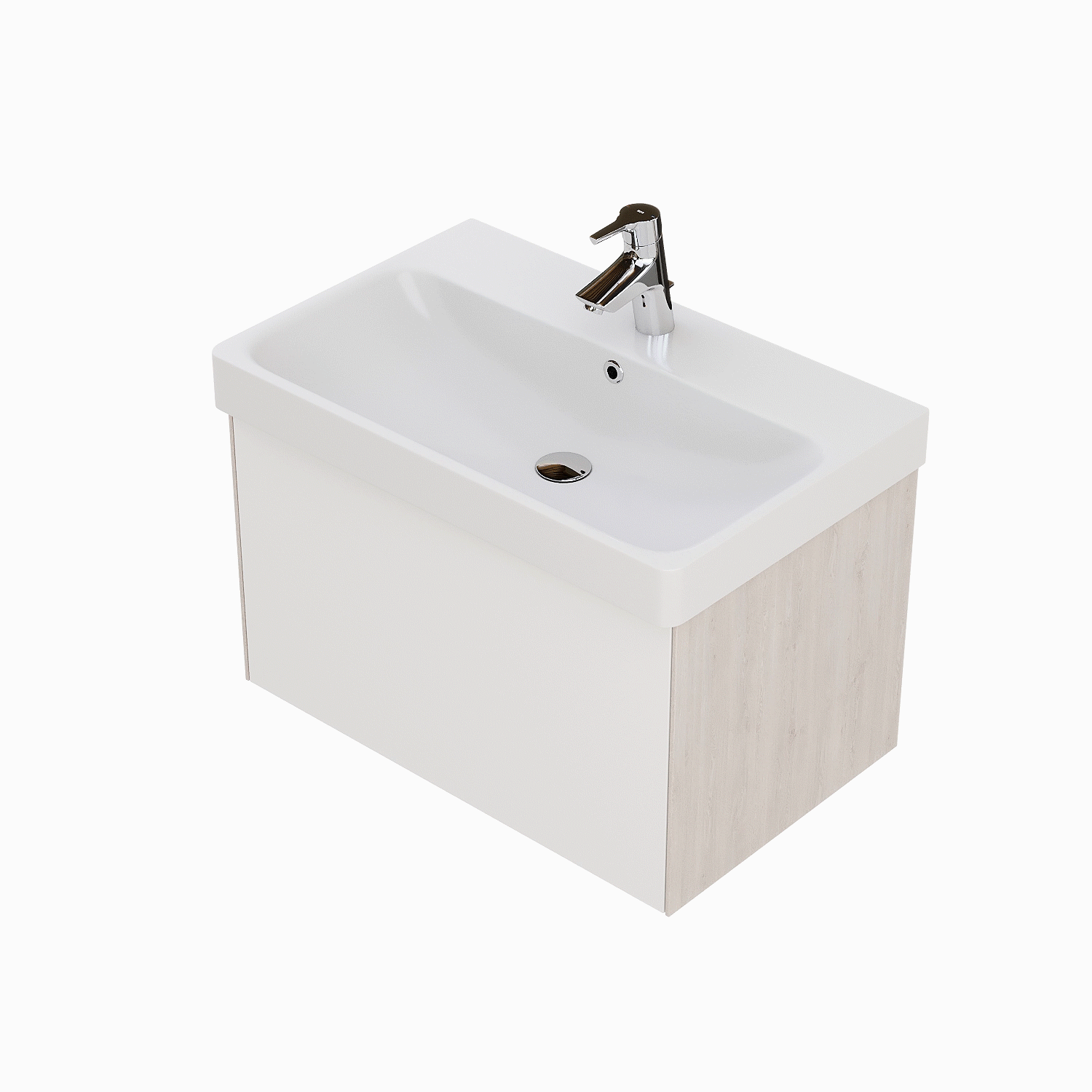 Тумба с раковиной АКВАТОН Асти 70 белая глянцевая, ясень шимо