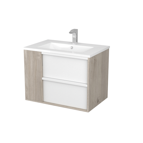 Тумба с раковиной АКВАТОН Бостон 75 дуб эврика, белая глянцевая, раковина Элина 75